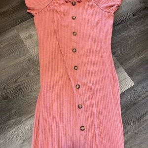 Pink Button-Up Ribbed Dress